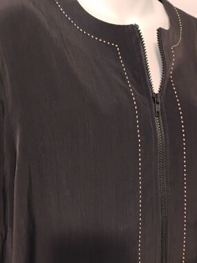 Susan Graver Black Zip-Front Blouse with Contrast Stitching